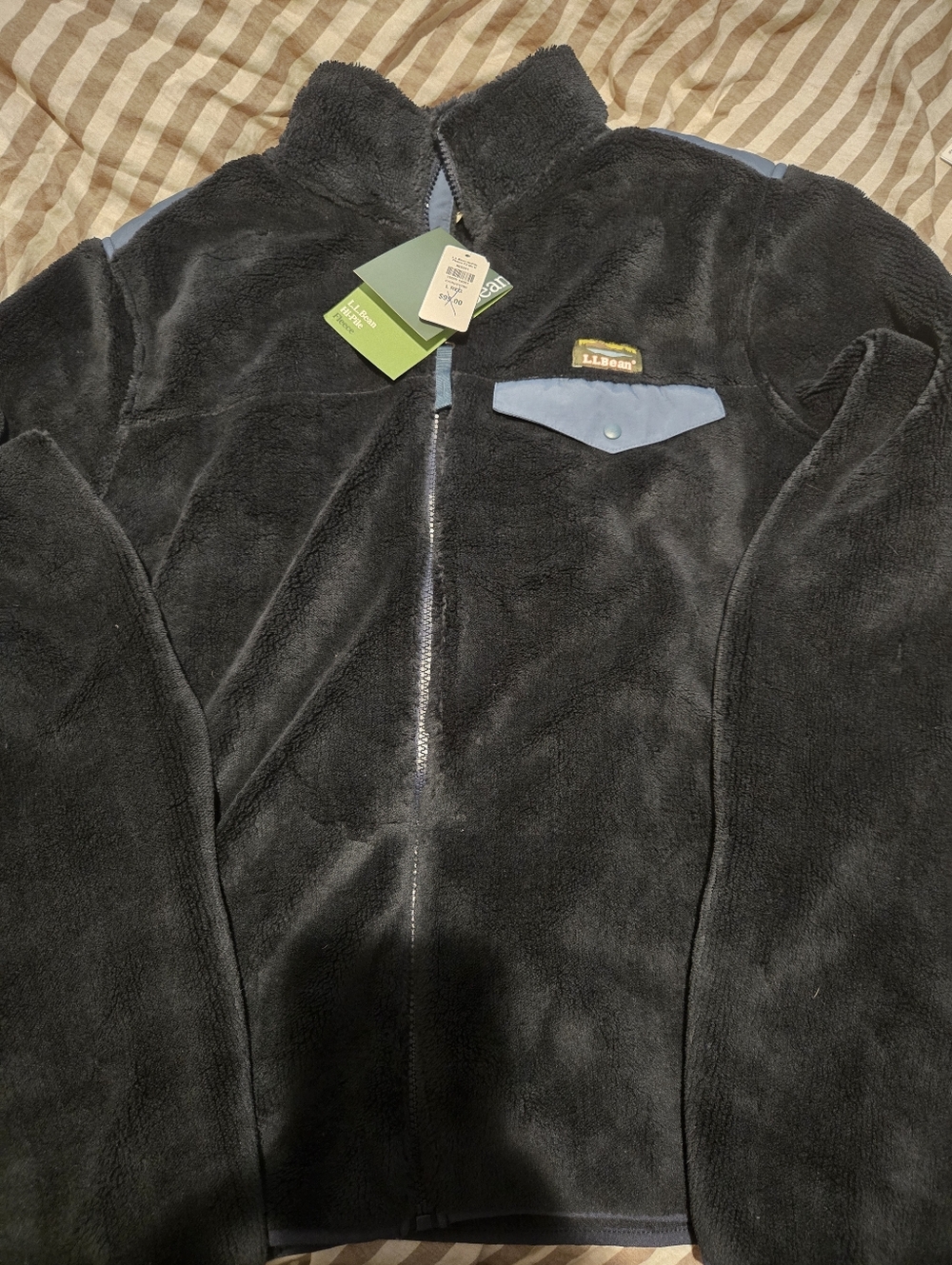 L.L. Bean Black Fleece Half-Zip Jacket with Light Blue Pocket Flap